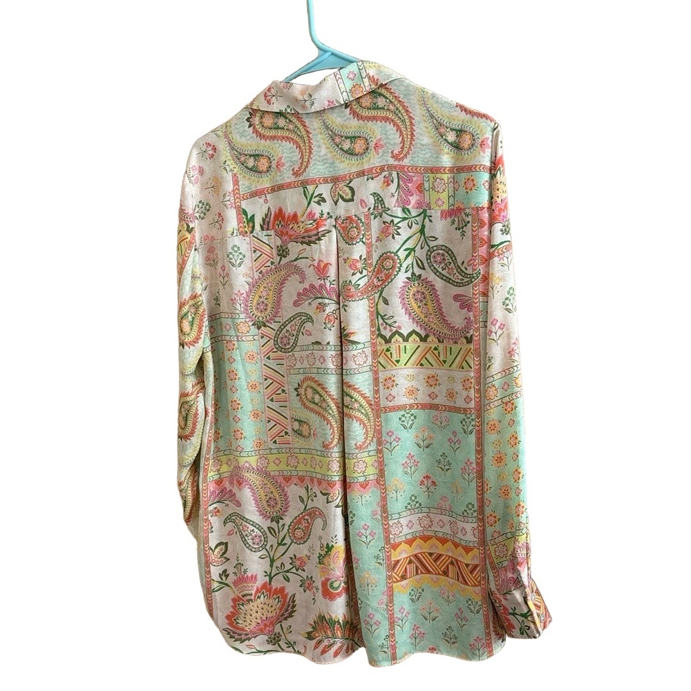 ROSE-OLIVE Shirt Womens Size M Multi-Color Paisley Floral Button Down Knot Front - Picture 6 of 6